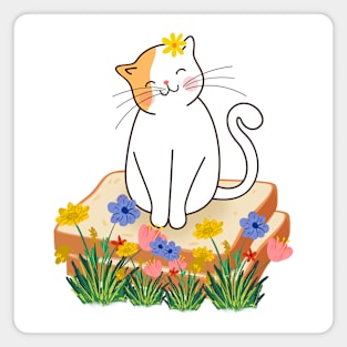 Cat Flower Toast Magnet